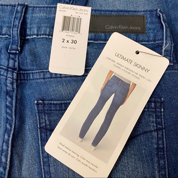 NWT CALVIN KLEIN Ultimate Skinny Low Rise Blue Jeans Women’s Size 2x30 - Picture 6 of 7
